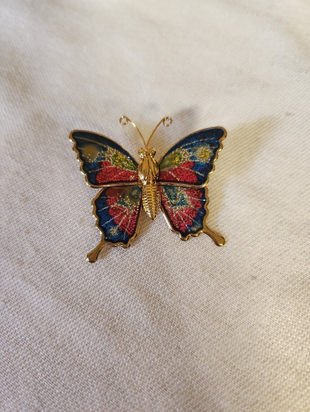 Vintage Gold Tone Enamel Butterfly Brooch Pin Colorful Floral Wings